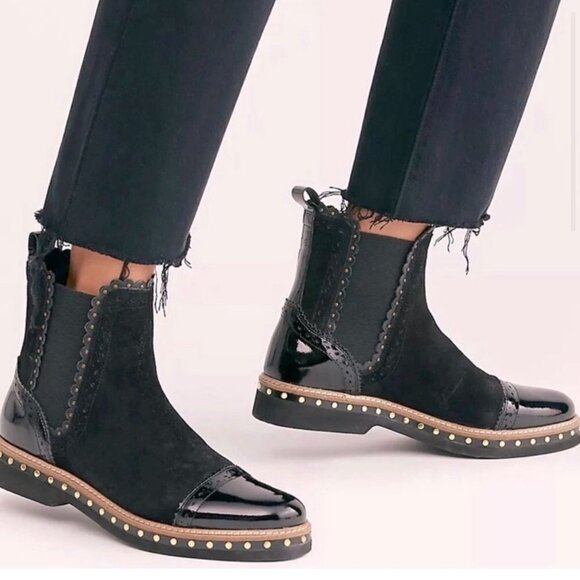Free People Shoes - Free People Atlas Black Suede Leather Studded Chelsea Moto Ankle Boots